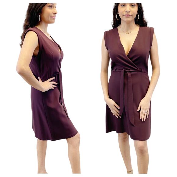 Theory Womens 6 Pavita‎ Trinity 2 Dress Ponte Stretch Knit Burgundy Faux Wrap - Picture 1 of 11
